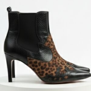Ramon Tenza Leopard Print Black Ankle Boots